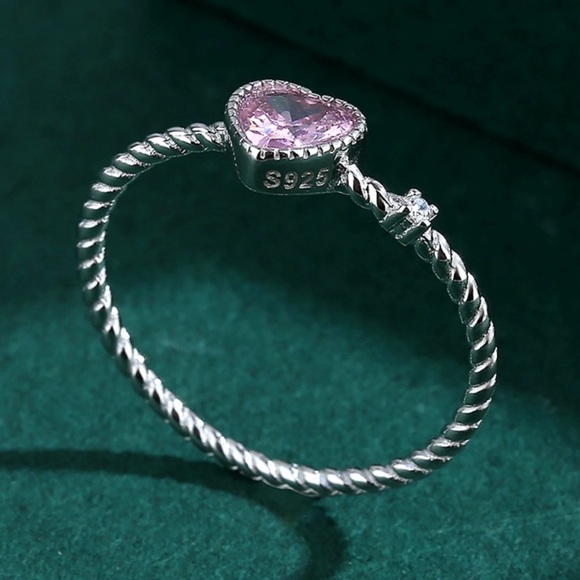 Pink Love Heart Premium Zircon 925 Sterling Silver Cross Band Rings - Picture 5 of 15